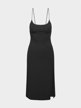 Wilfred DREAMWEAVER Black Midi Dress with Lace-Up Back